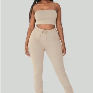 MESHKI TAN JOGGERS & CROP TOP SET